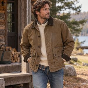 Orvis Mens Tan Quilted Lined Barn Canvas Field Chore Coat Jacket Large